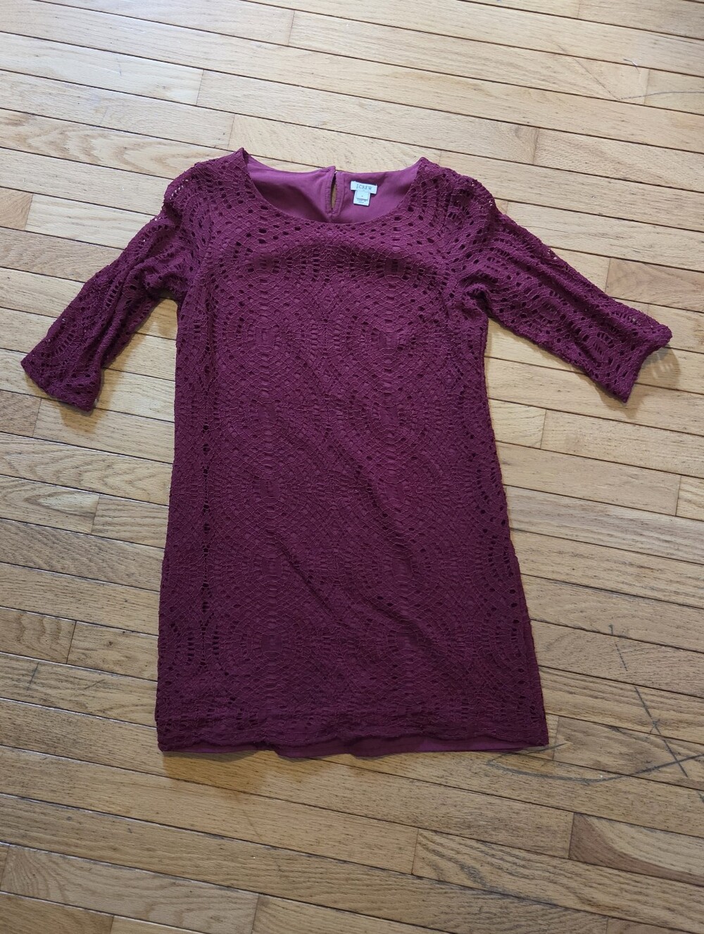 JCrew Size 4 Women's Lace Overlay Shift Dress - Burgundy